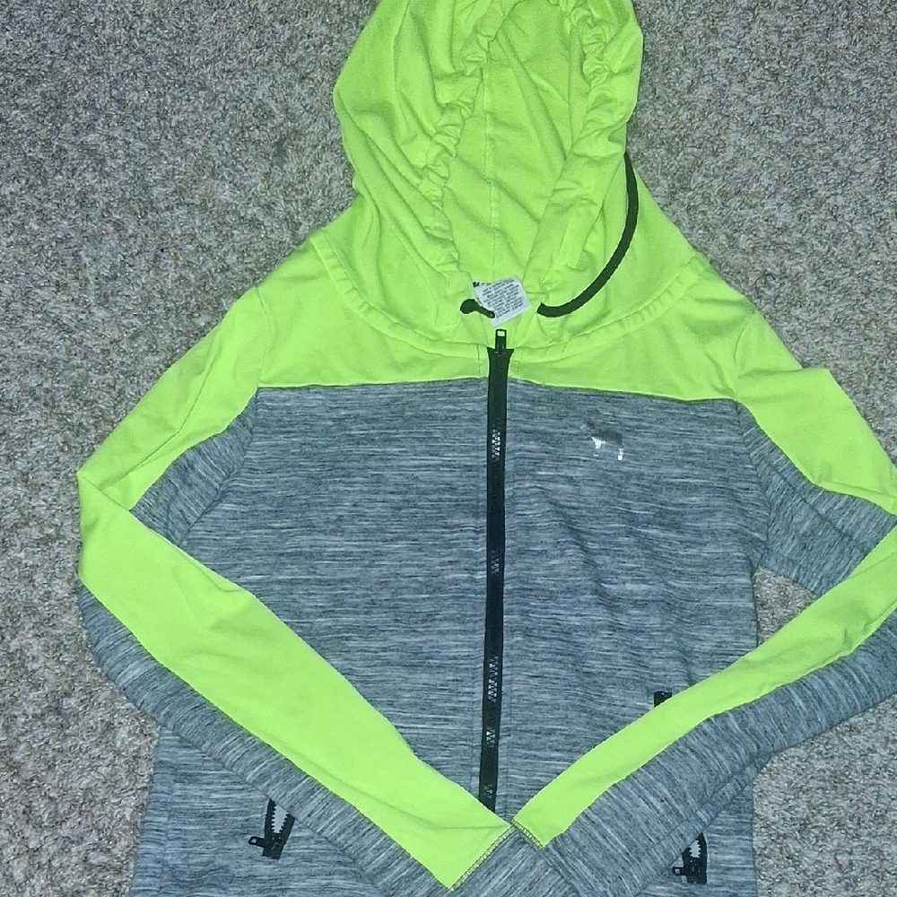 PINK Victoria's Secret Neon Yellow and Gray Zip-Up Hoodie